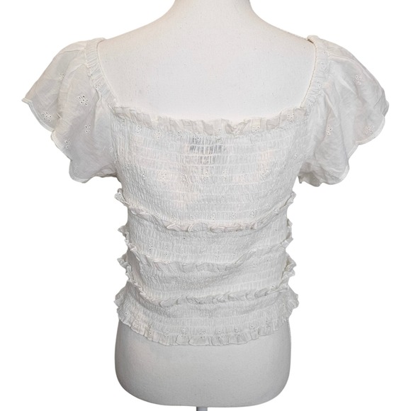 Audrey‎ Lane Cottage Peasant White Smocked Ruffle Flutter Sleeve Top Size XL - Picture 4 of 7